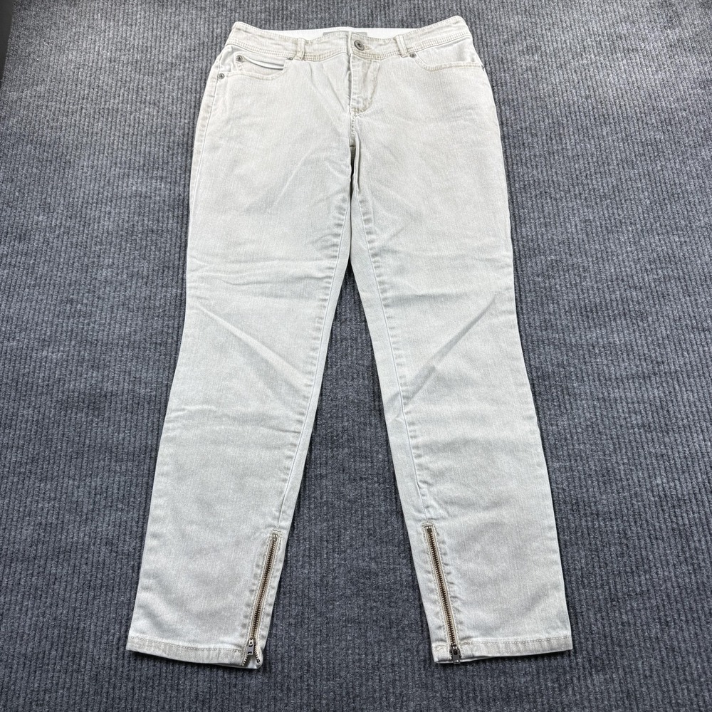Chicos Platinum Denim Jeans Womens 0 Beige Light Wash Skinny Ankle‎ Zip Stretch